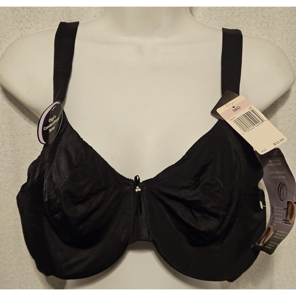 NWT Vintage Olga Comfort Sleek Black Minimizer Bra 35072 Full Figure 38D